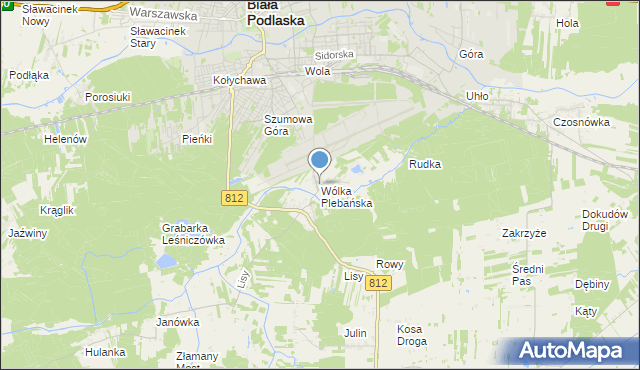 mapa Wólka Plebańska, Wólka Plebańska gmina Biała Podlaska na mapie Targeo